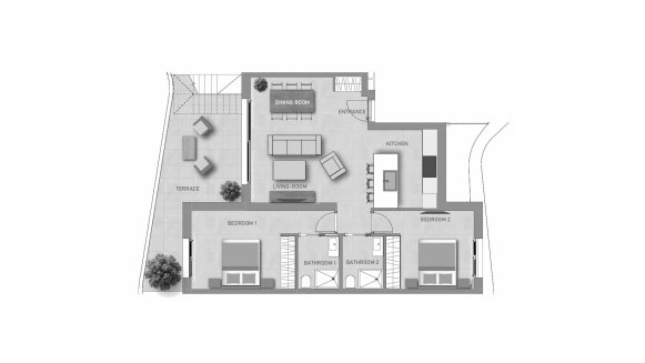 Penthouse floor plan, 2 bedrooms in SALISOL RESORT No. 4 (2D)