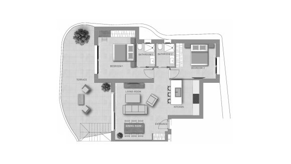 Penthouse floor plan, 2 bedrooms in SALISOL RESORT No. 6 (2D)